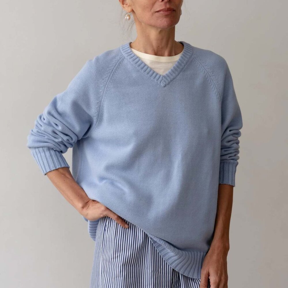Donni The Cotton Knit V-Neck Sweater